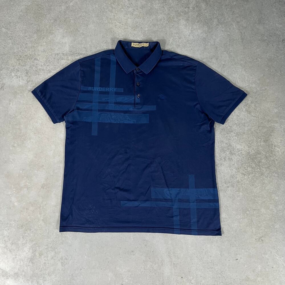 Burberry Men’s Tonal Check Pattern Blue Pique Polo Shirt Adult Men's Size XXL